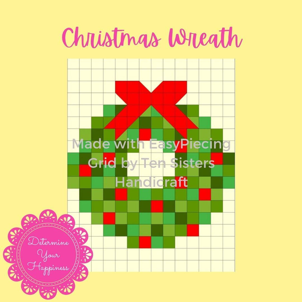 Christmas Wreath Pattern comes with 2-panels of EasyPiecing Grid by Ten Sisters Handicraft Printed foundation, Grid Quilting Sewing Grid