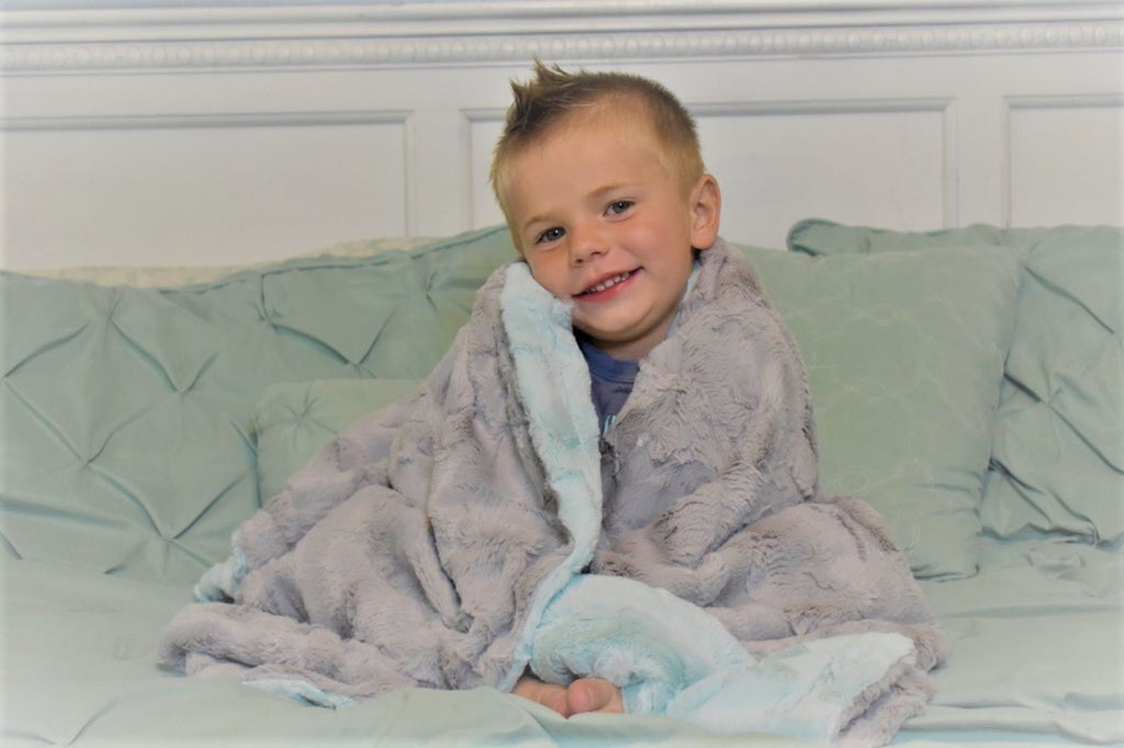 Toddler Size MINKY Blanket | Kids Size Blanket | Gifts for Boys and Girls | Super Soft Blanket | Plush Blanket | Blue and Gray  (36"X60")