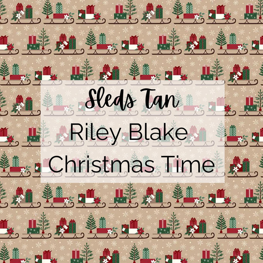Christmas Time/Sleds Print (Tan) Fabric - Riley Blake Cotton, Quilting Fabric by the Yard