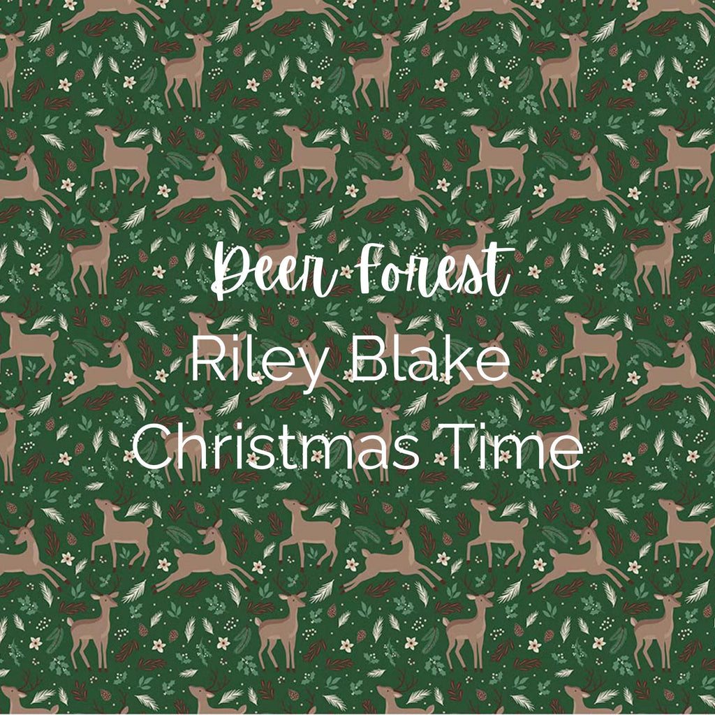 Christmas Time/Deer Print (Forest Green) Fabric - Riley Blake Cotton, Quilting Fabric by the Yard
