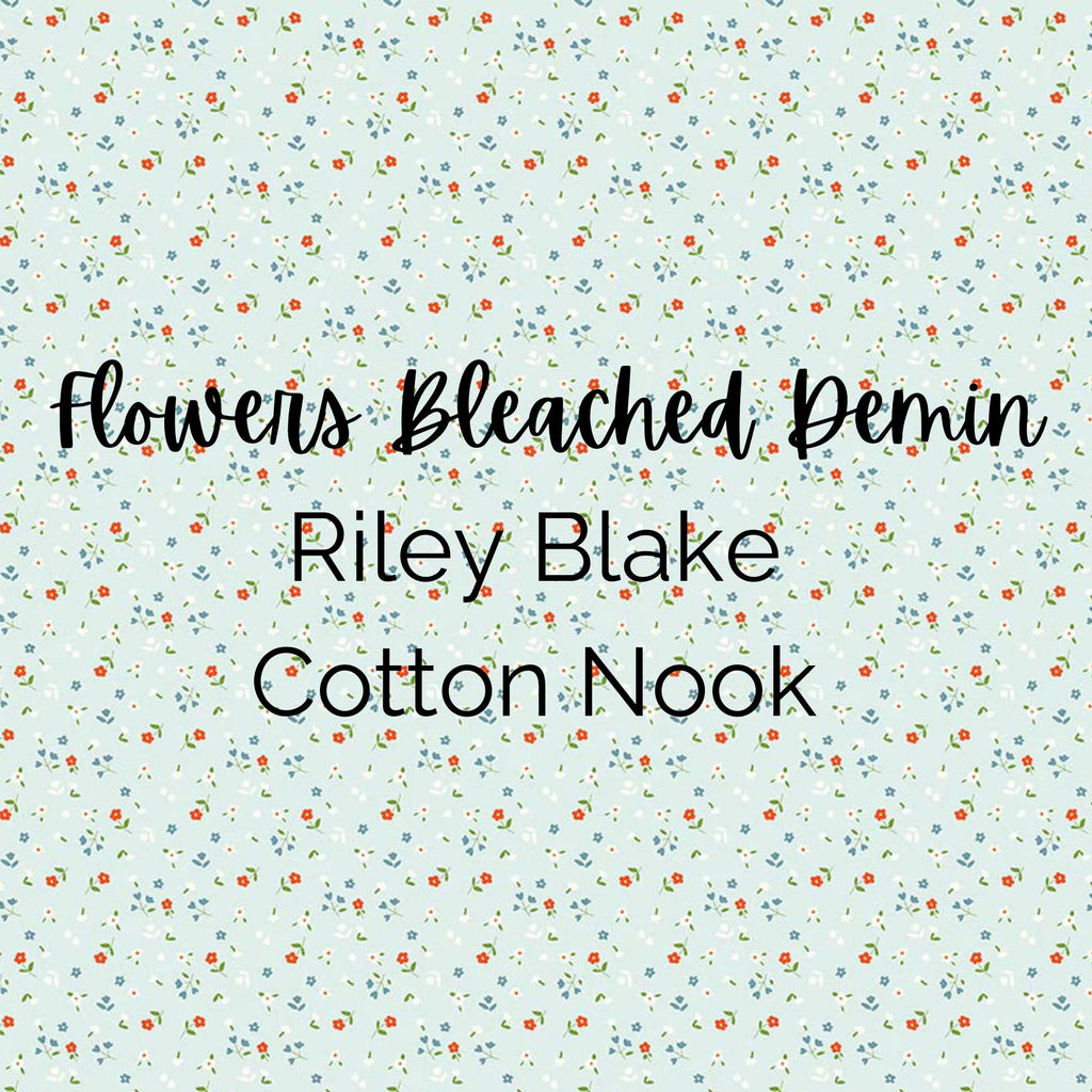Cotton Nook/Flowers (Bleached Denim Blue) Fabric - Riley Blake Cotton, Quilting Fabric by the Yard