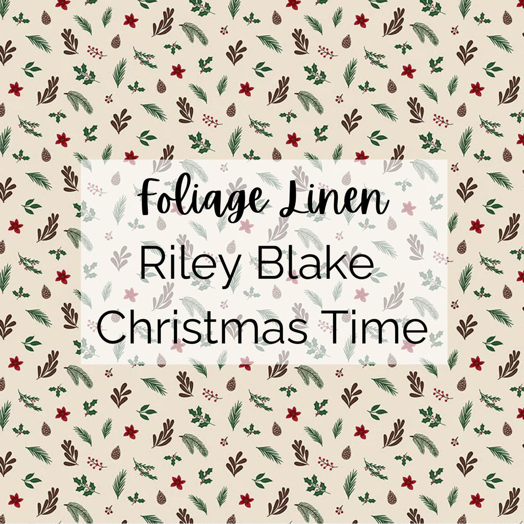 Christmas Time/Foliage Print (Linen) Fabric - Riley Blake Cotton, Quilting Fabric by the Yard