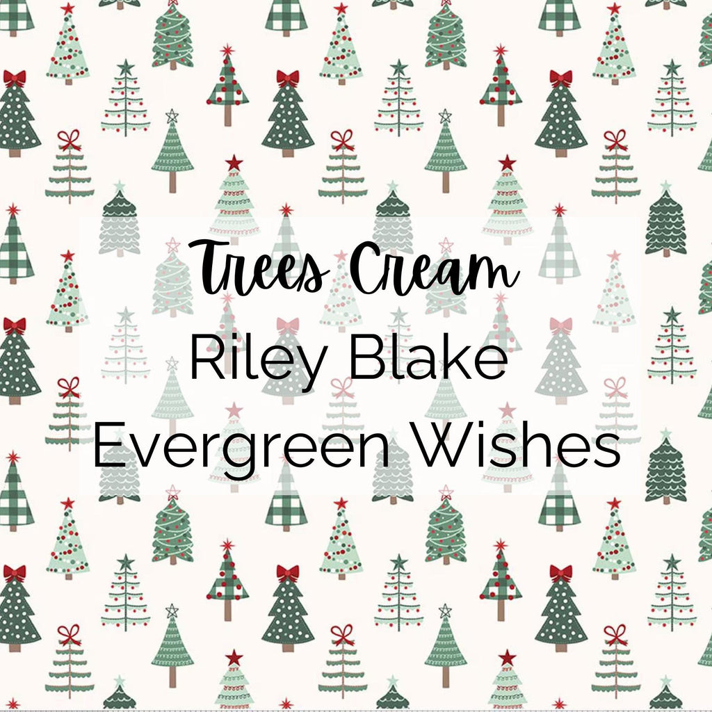 Evergreen Wishes/Trees Print (Cream) Fabric - Riley Blake Cotton, Quilting Fabric by the Yard