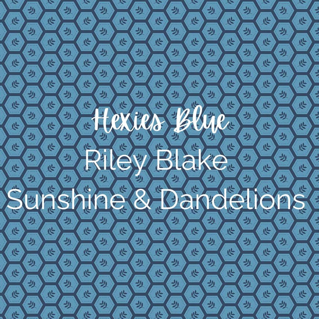 Sunshine & Dandelions/Hexies (Blue) Fabric - Riley Blake Cotton, Quilting Fabric by the Yard
