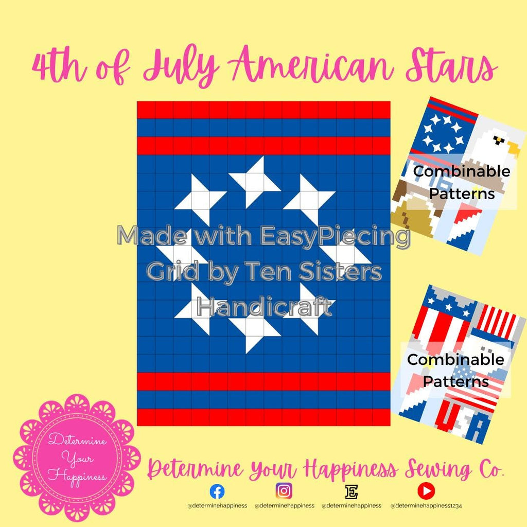 4th of July Star Ring Quilt Pattern - Beginner Friendly, Easy Foundation Piecing, Includes EasyPiecing Grid