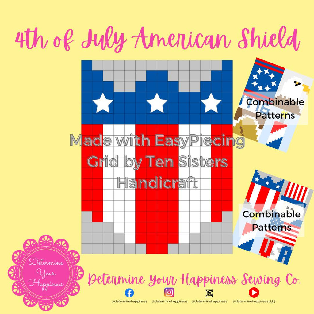 4th of July American Shield Quilt Pattern - Beginner Friendly, Easy Foundation Piecing, Includes EasyPiecing Grid