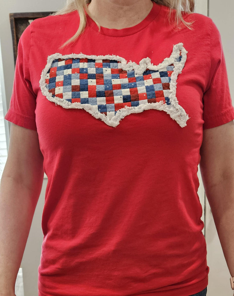 United States Patchwork T-shirts 1 panel Half-Inch Finished EasyPiecing Grid by Ten Sisters Printed foundation Quilting & Sewing Grid