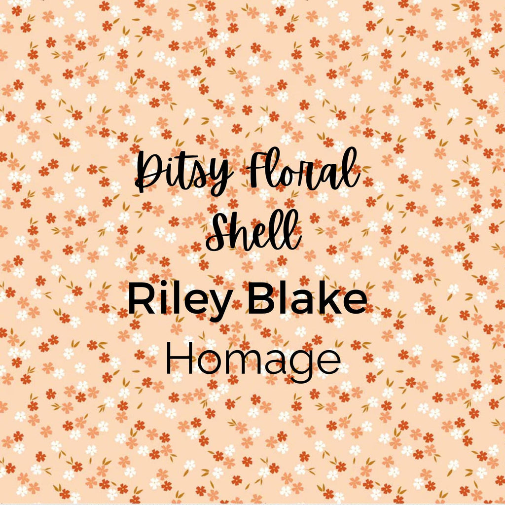 Homage Ditsy Floral Shell and Orange Fabric - Riley Blake Cotton, Quilting Fabric by the Yard