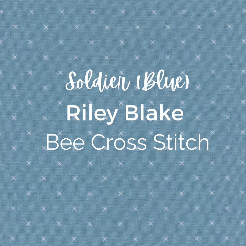 Bee Cross Stitch/Soldier Blue Fabric - Riley Blake Cotton, Quilting Fabric by the Yard