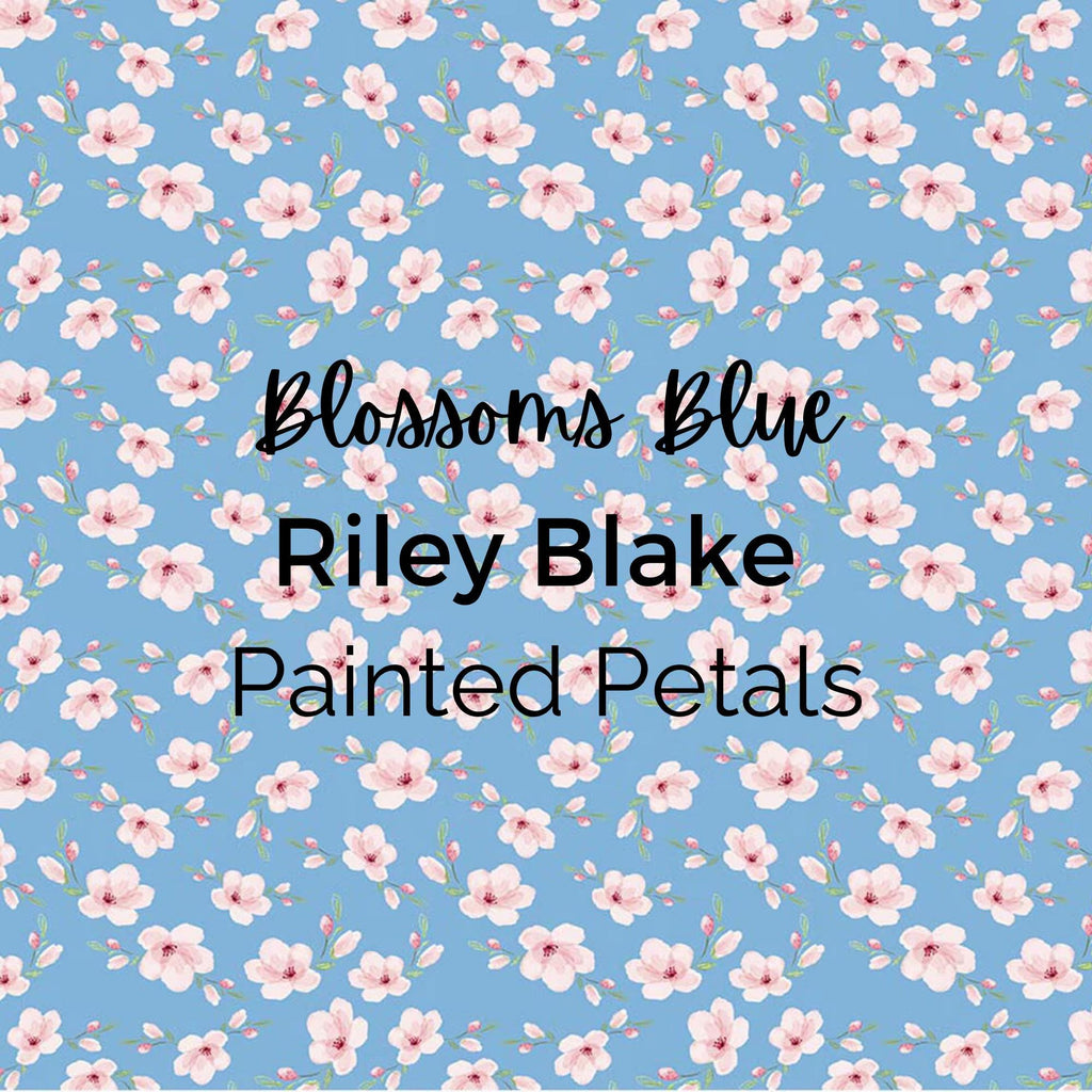 BLOSSOMS BLUE/Painted Petal Fabric - Riley Blake Cotton, Quilting Fabric by the Yard