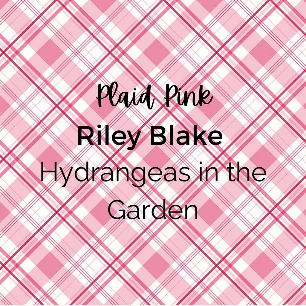 Pink Plaid/Hydrangeas in the Garden Fabric - Riley Blake Cotton, Quilting Fabric by the Yard