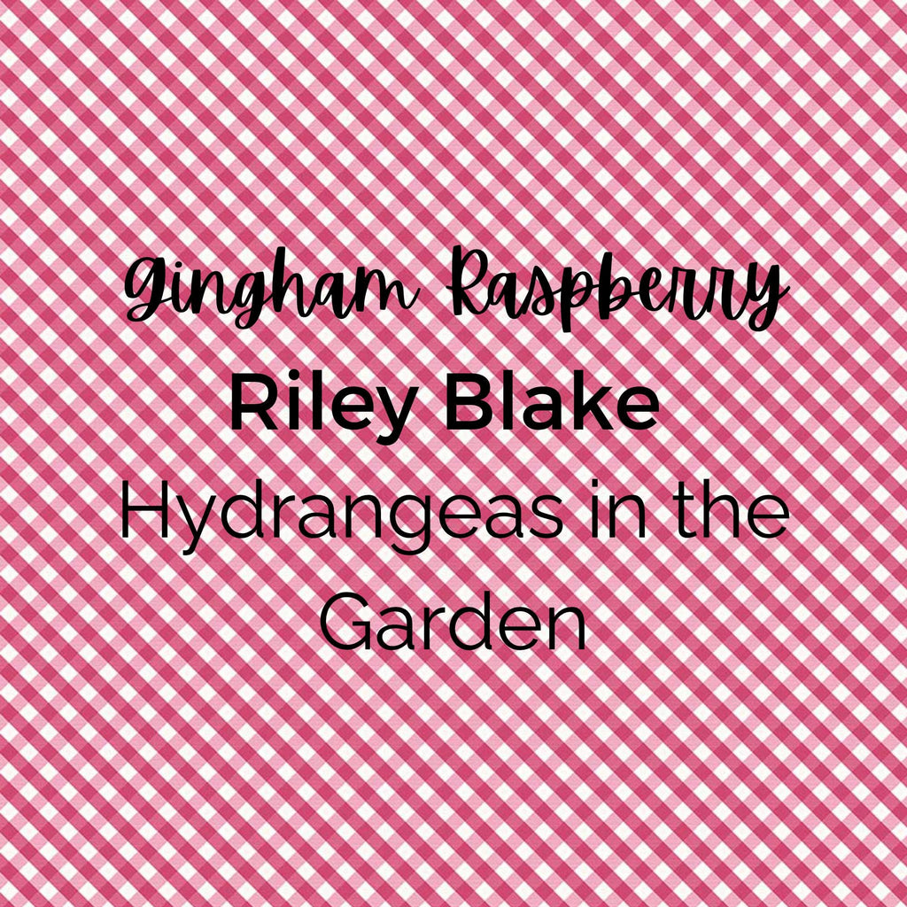 Raspberry Gingham/Hydrangeas in the Garden Fabric - Riley Blake Cotton, Quilting Fabric by the Yard