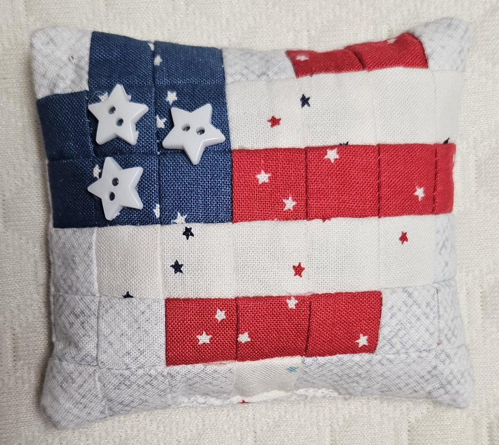American Flag Pincushion Kit-Pattern, Fabric, Supplies, and EasyPiecing Grid  - Beginner Friendly, Easy Foundation Piecing, Includes EasyPiecing Grid