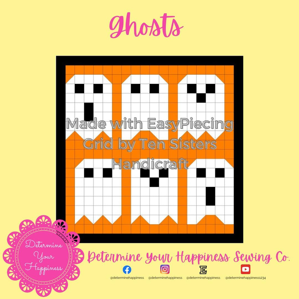 Ghosts! Halloween Quilt Pattern with EasyPiecing Grid - Easy 3-Panel Table Topper
